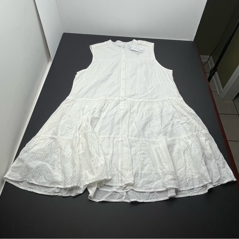 Apiece Apart Almada Tiered Shirt Dress Tank Cotton Dot Popover White Size XL NEW